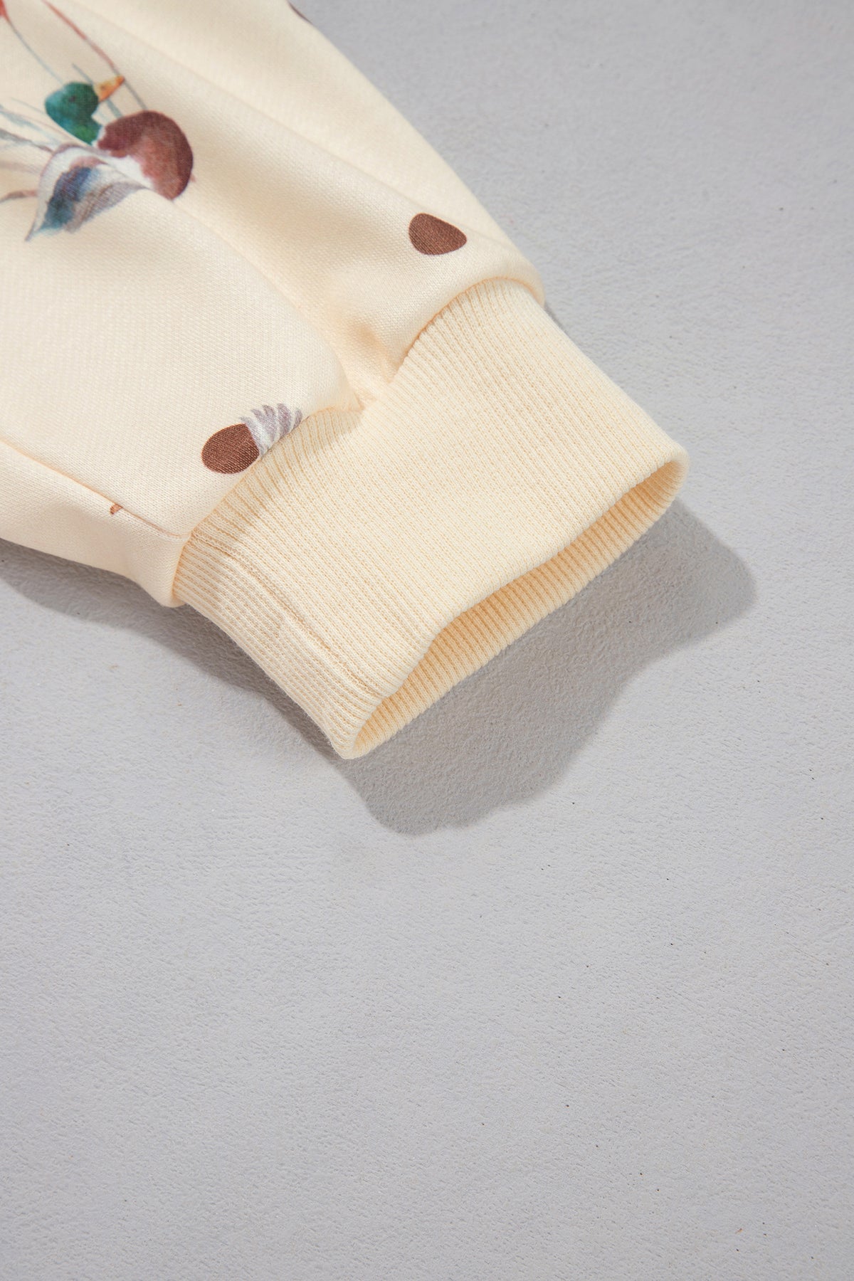 Beige Polka Dot Mallard Print Crewneck Pullover Two Piece Pants Set
