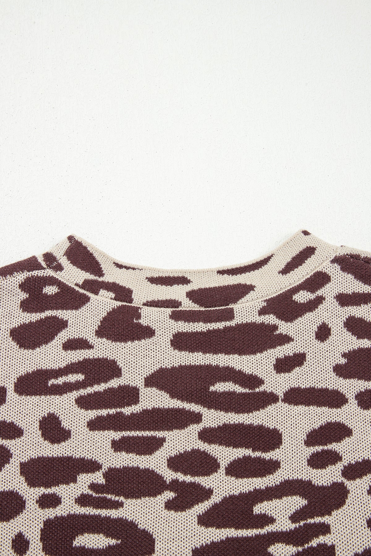 Khaki 100% Cotton Leopard Print Short Sleeve Knit Loose Pullover Sweater