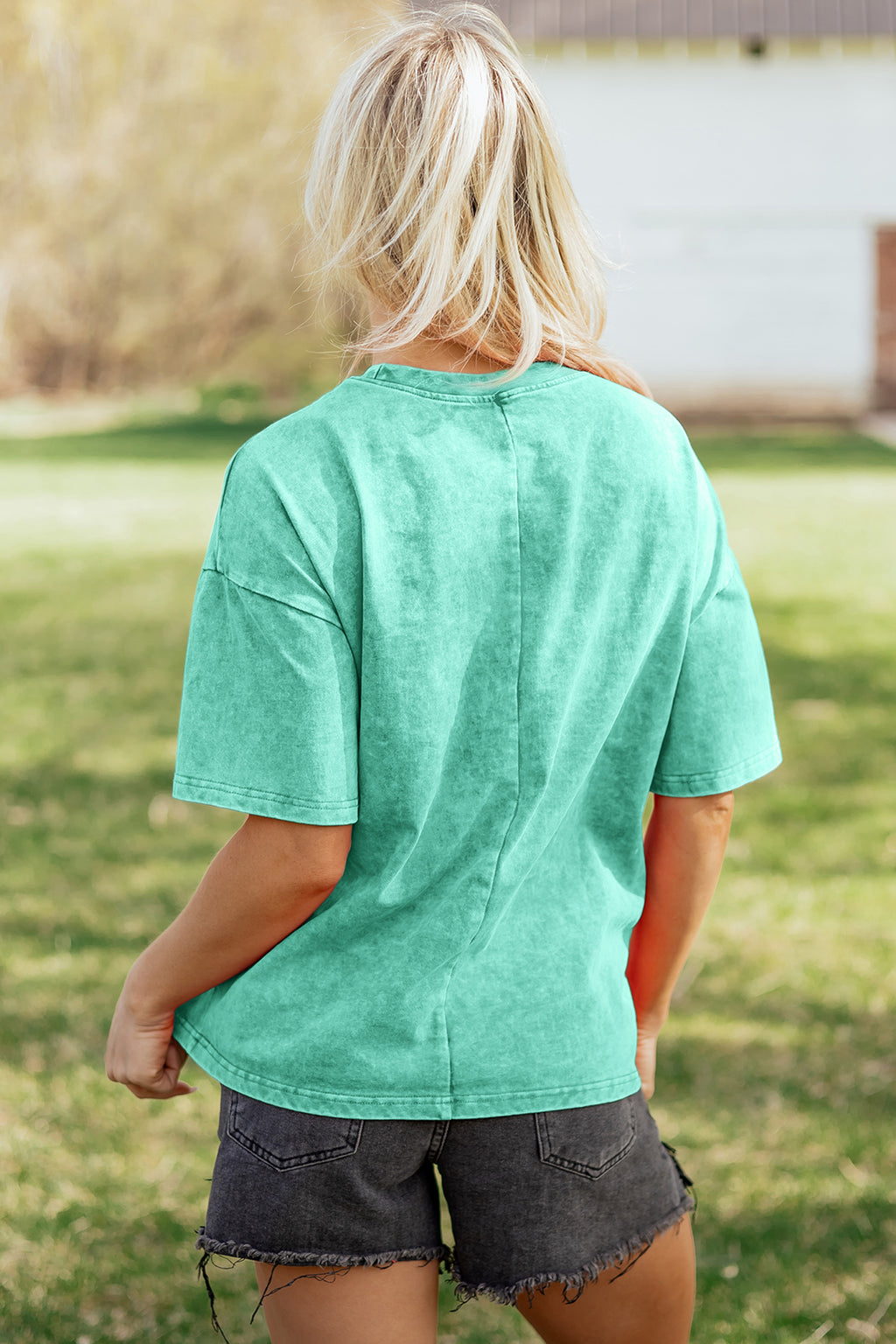 Mint Green Solid Color 100% Cotton Mineral Washed Oversize Tee