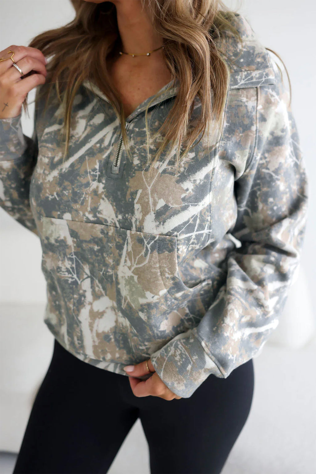 Multicolour Abstract Print Quarter Zip Kangaroo Pocket Sweatshirt