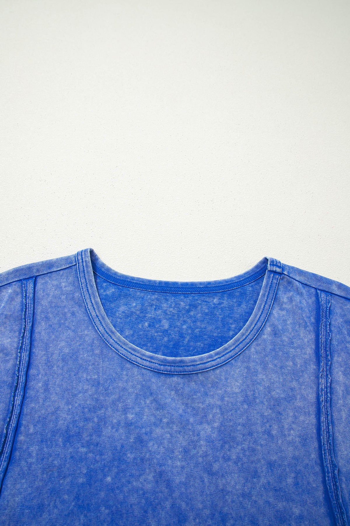 Sky Blue 100% Cotton Mineral Wash Raw Seam Lace Sleeve Tee