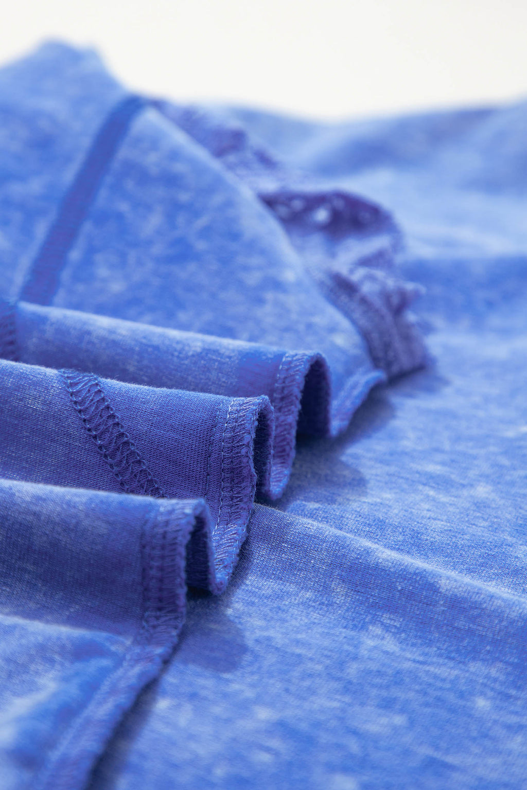 Sky Blue 100% Cotton Mineral Wash Raw Seam Lace Sleeve Tee