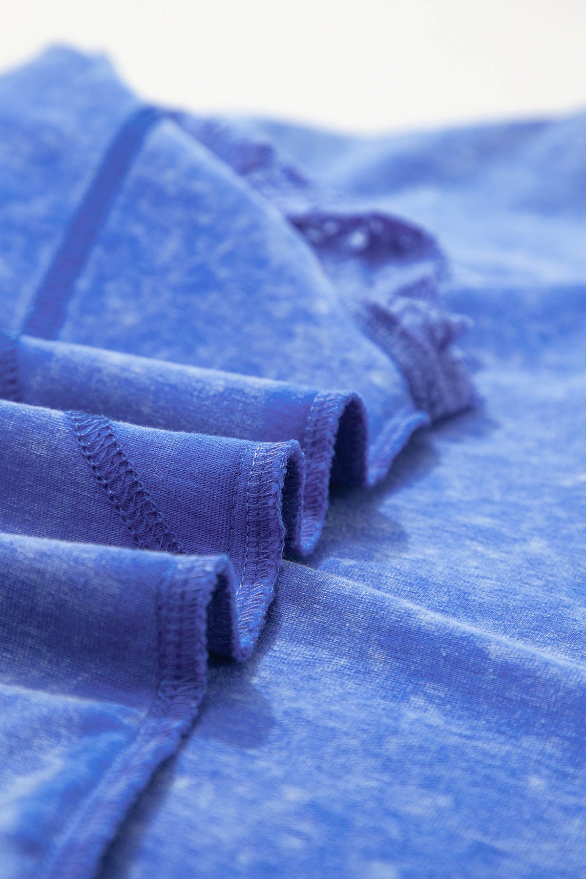 Sky Blue 100% Cotton Mineral Wash Raw Seam Lace Sleeve Tee