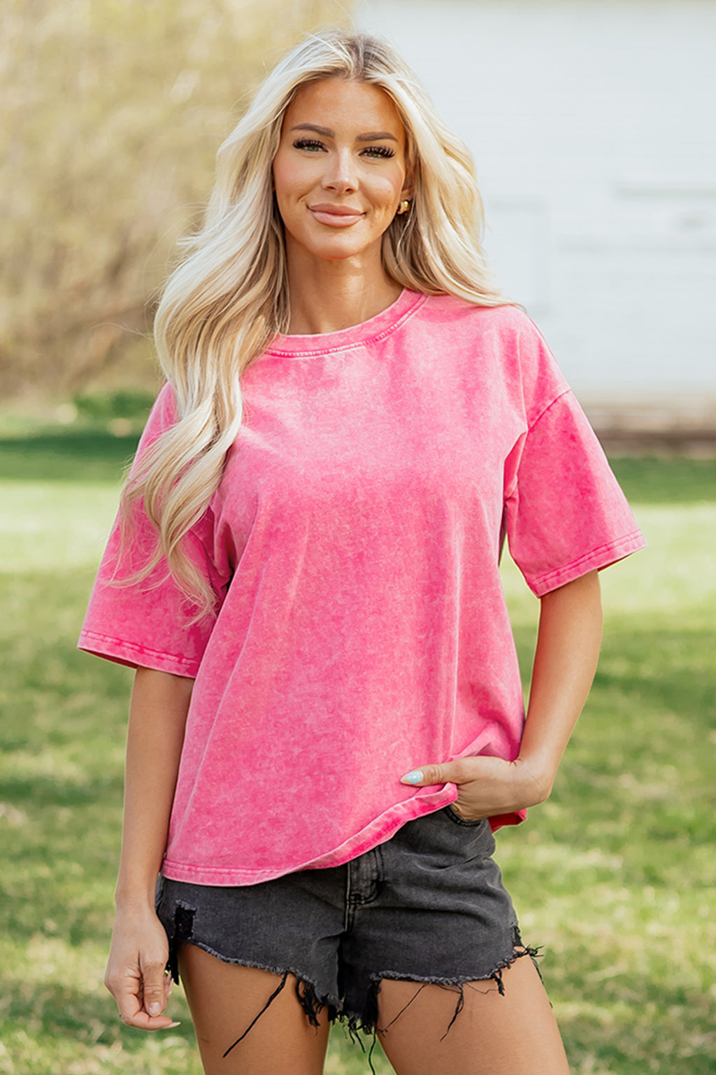 Mint Green Solid Color 100% Cotton Mineral Washed Oversize Tee