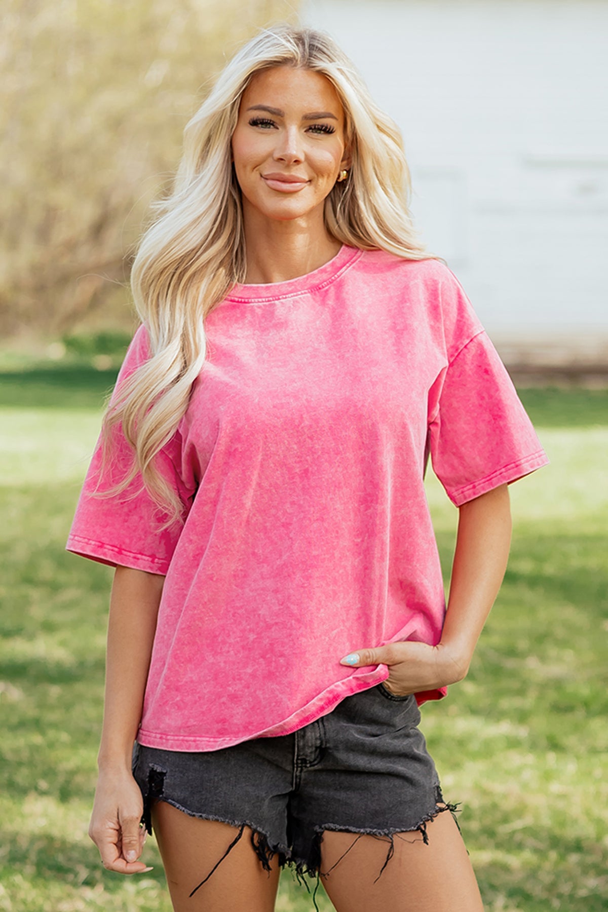 Mint Green Solid Color 100% Cotton Mineral Washed Oversize Tee